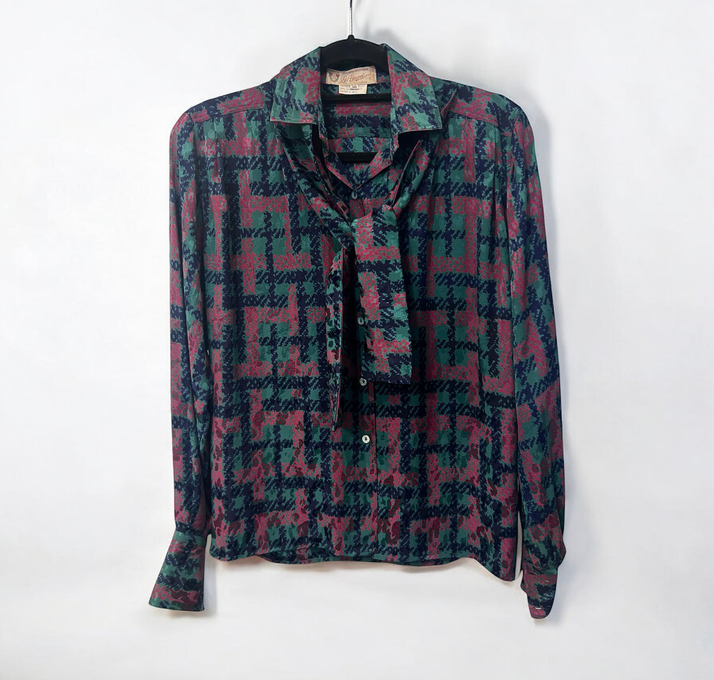 Vintage Gucci Silk Blouse with Abstract Print & Tie Neck