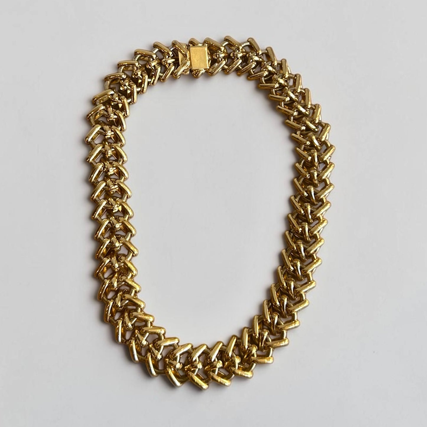 Vintage Gold Plated Herringbone Link Statement Necklace | Late 80s