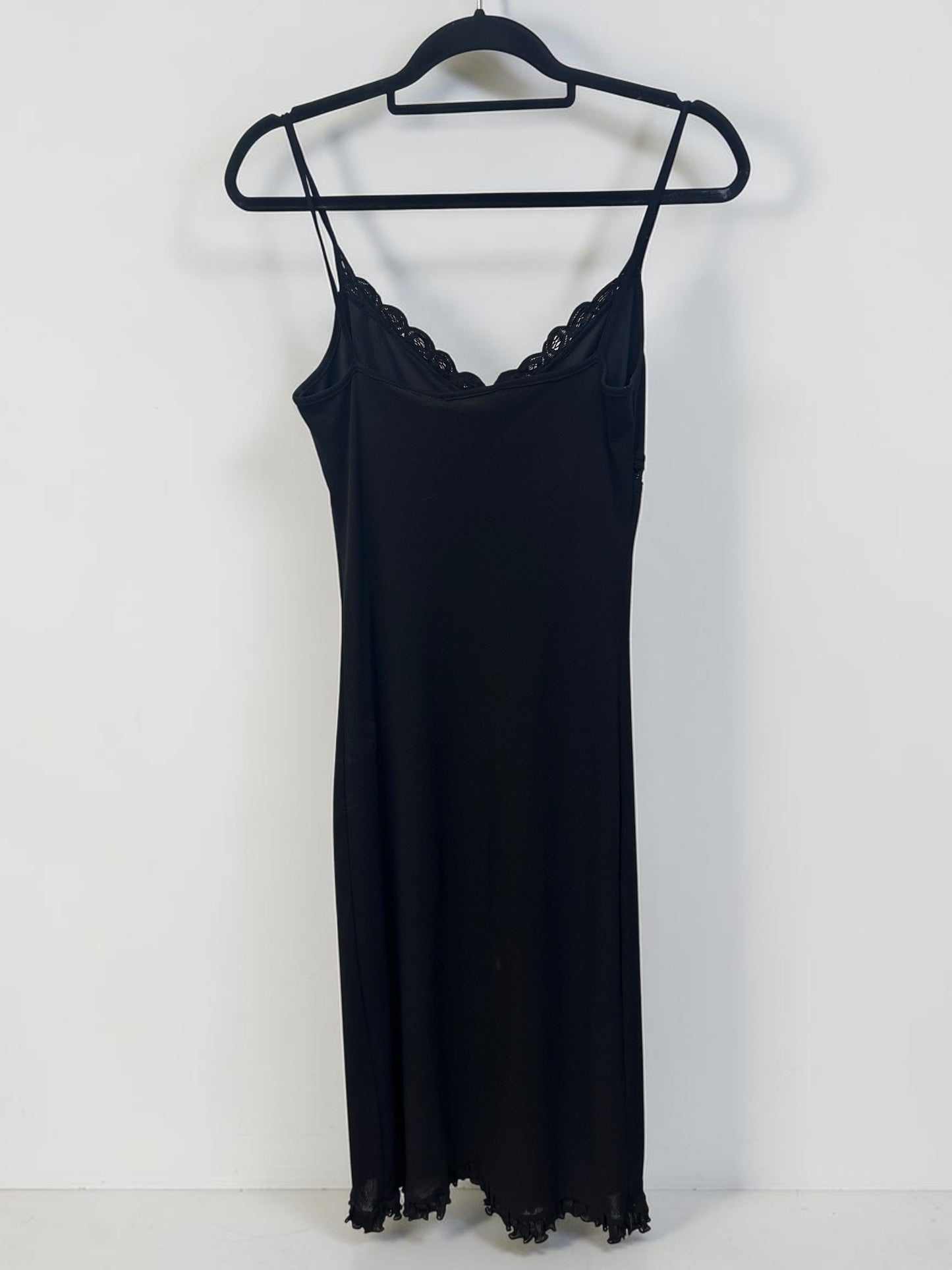 Vintage Morgan Black Lace Trim Midi Slip Dress| Early 2000s