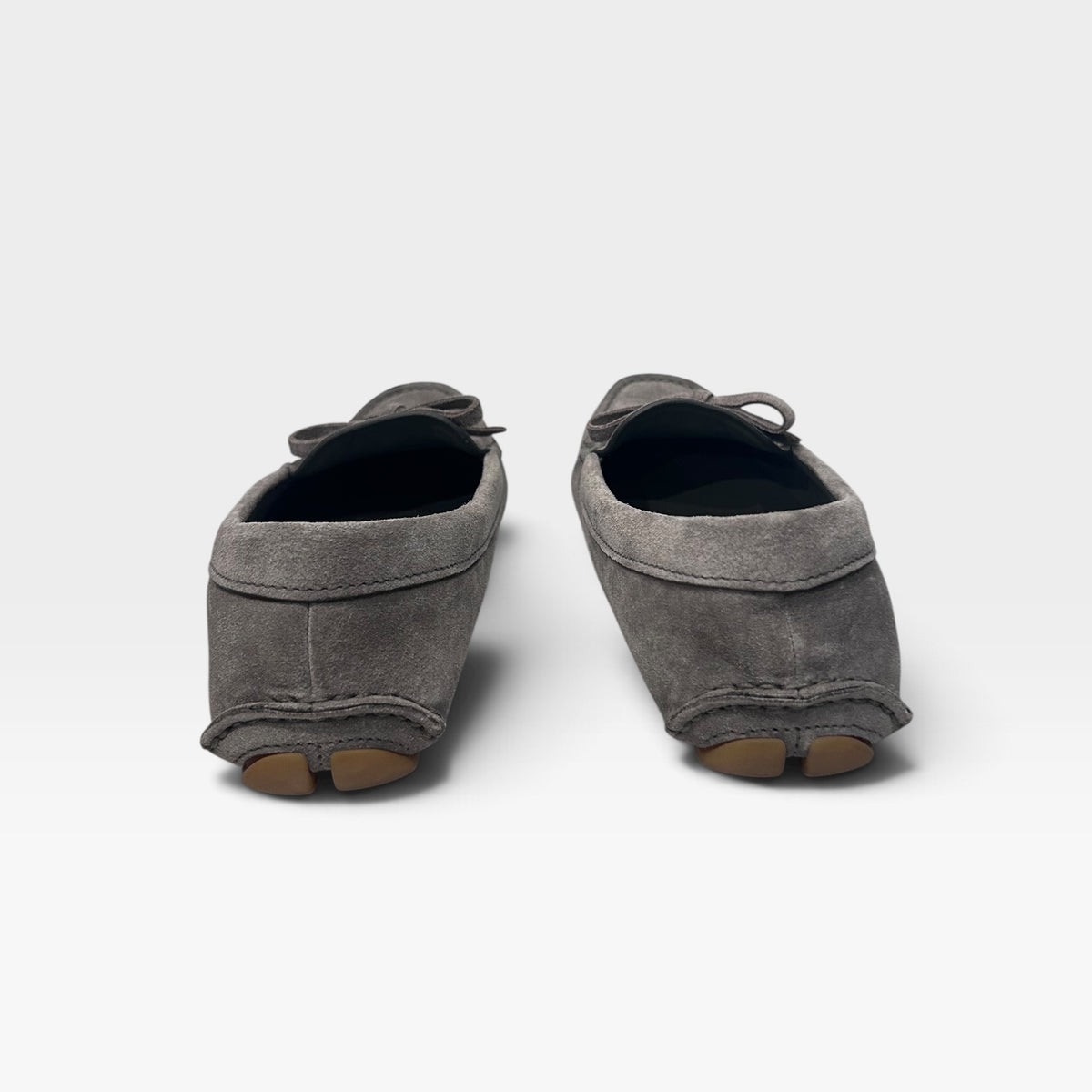 Vintage Prada Grey Suede Bow Loafers | Early 2000s