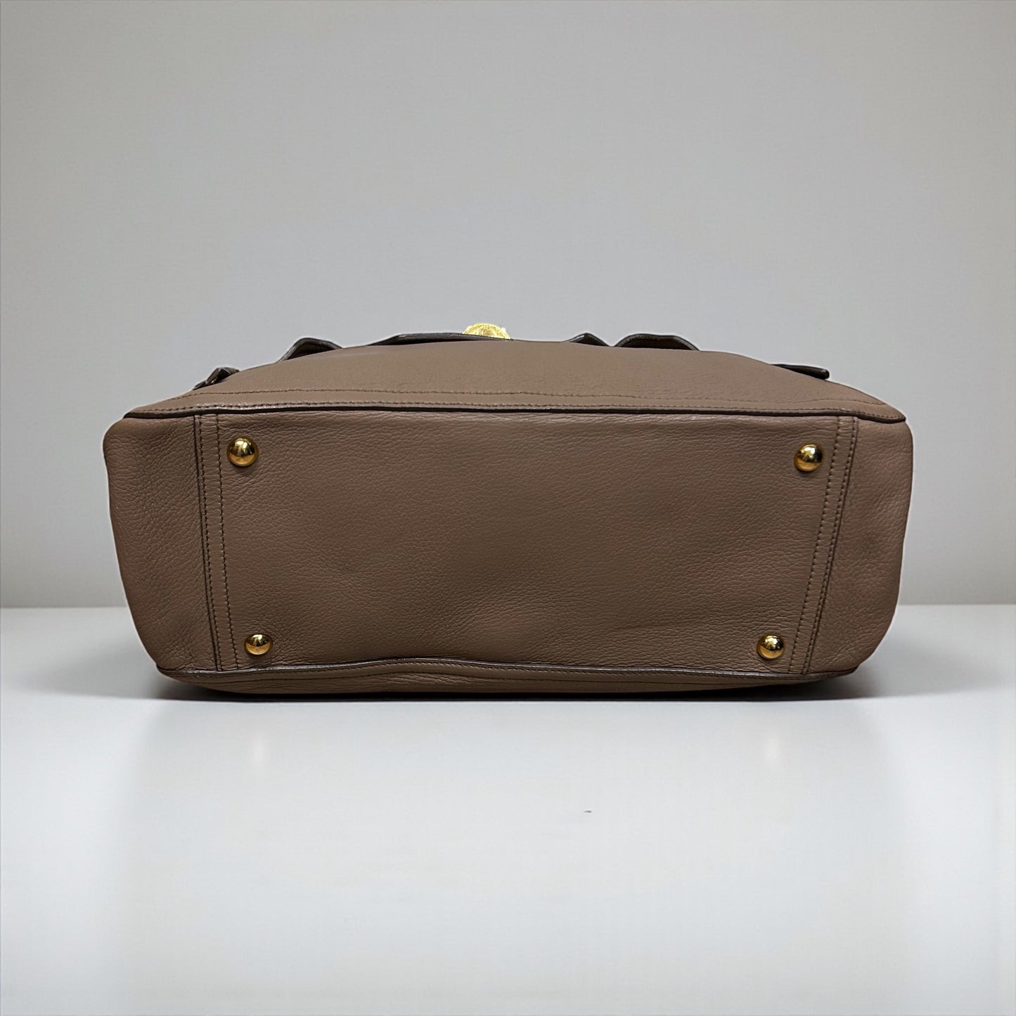 Miu Miu Taupe Leather Top Handle Bag with Gold Hardware