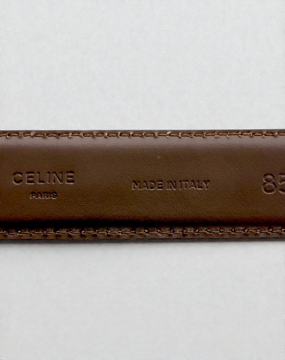 Vintage Celine Brown Leather Belt With Gold Tone Buckle | Late 1990s -Early 2000s