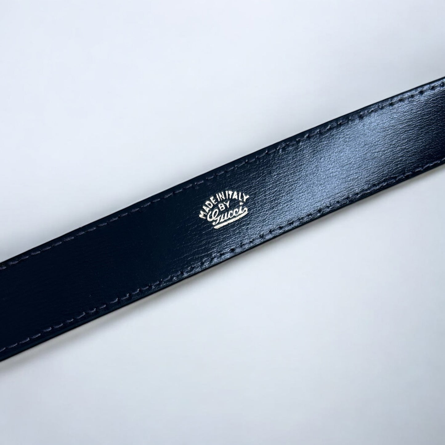 Vintage Gucci Navy Leather Belt with Gold GG Logo Buckle