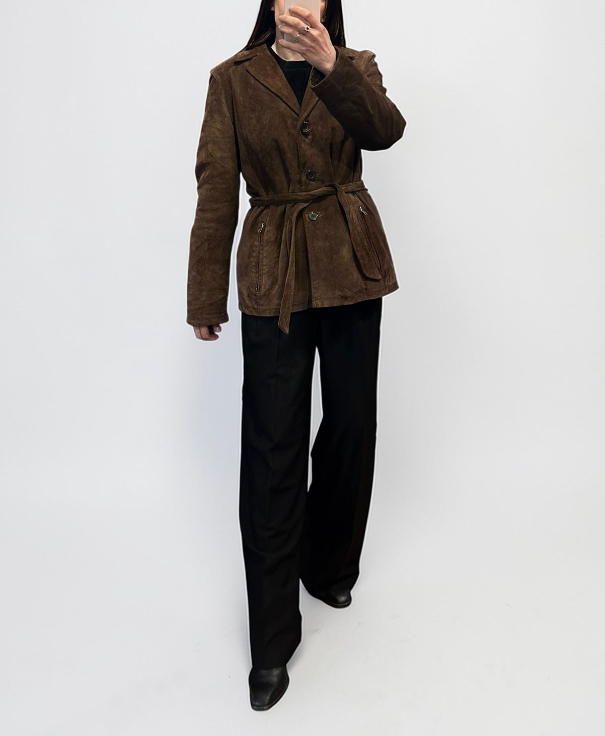 Vintage Brown Suede Belted Leather Jacket – Tailored Fit| Early 2000s