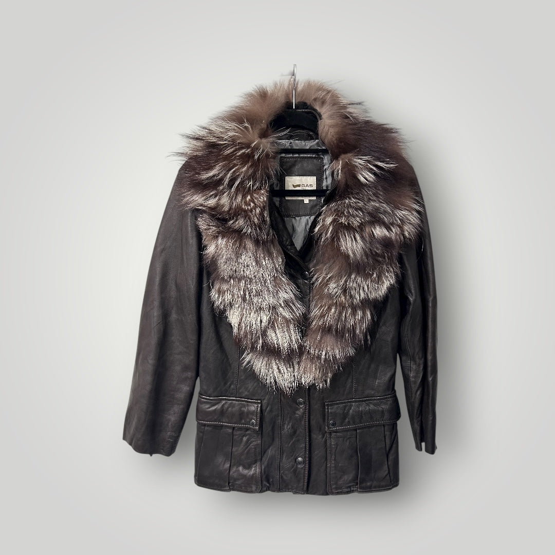 Vintage GAS Leather Jacket with Detachable Fur Collar