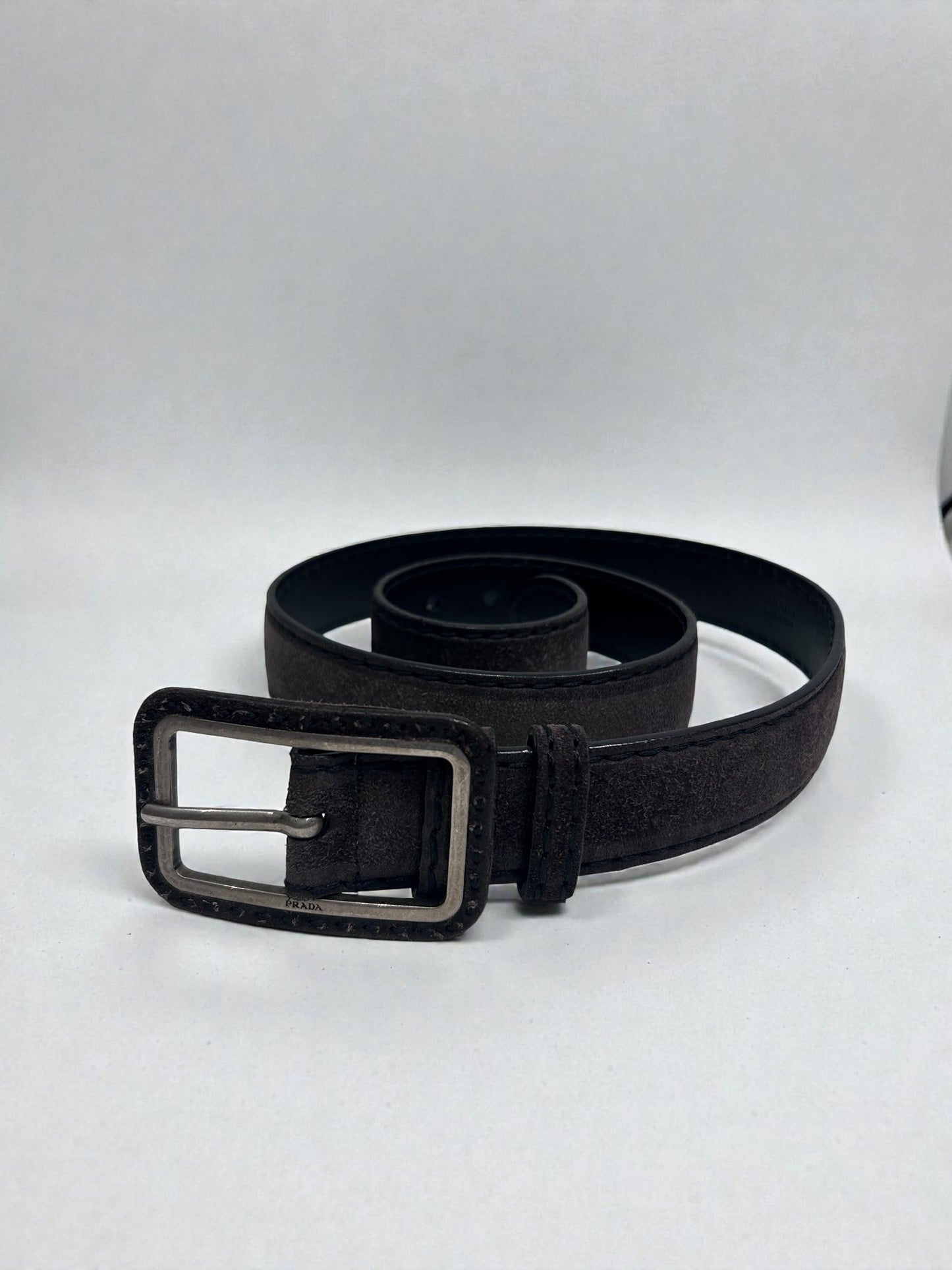 Vintage Prada Grey Suede Belt with Silver Buckle|90s