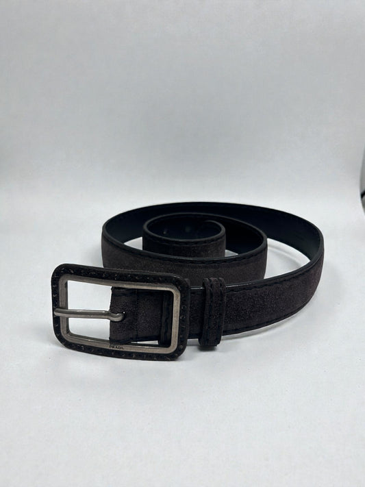 Vintage Prada Grey Suede Belt with Silver Buckle|90s