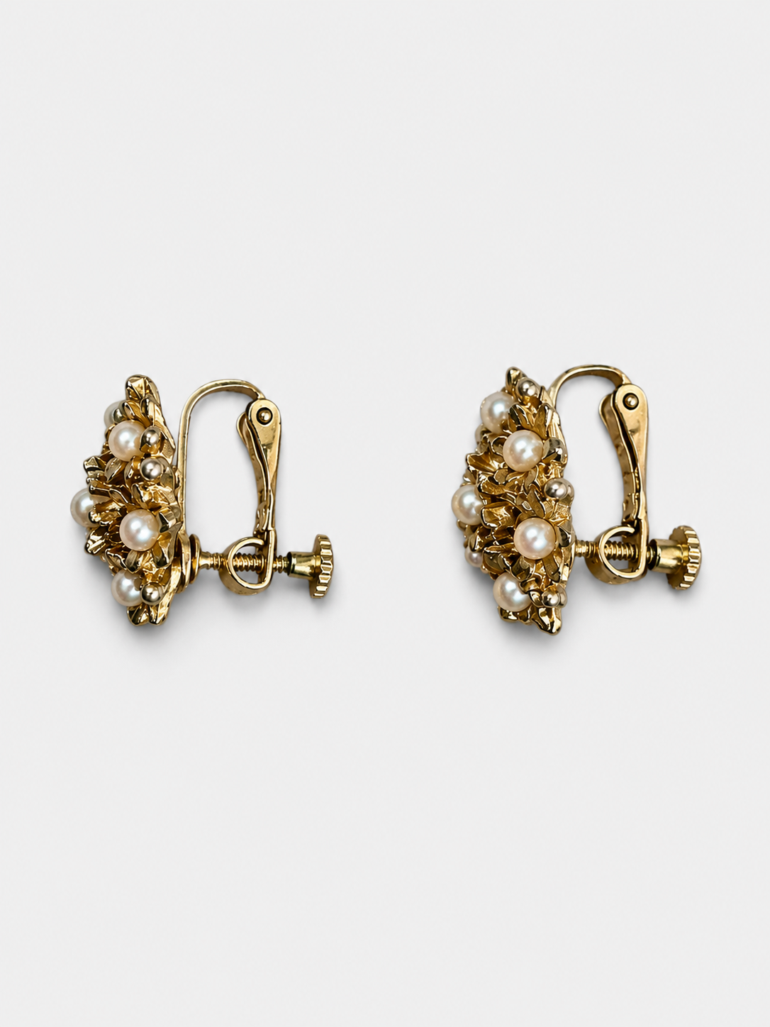 Vintage Gold Plated Floral Pearl Clip-On Earrings| 1990s