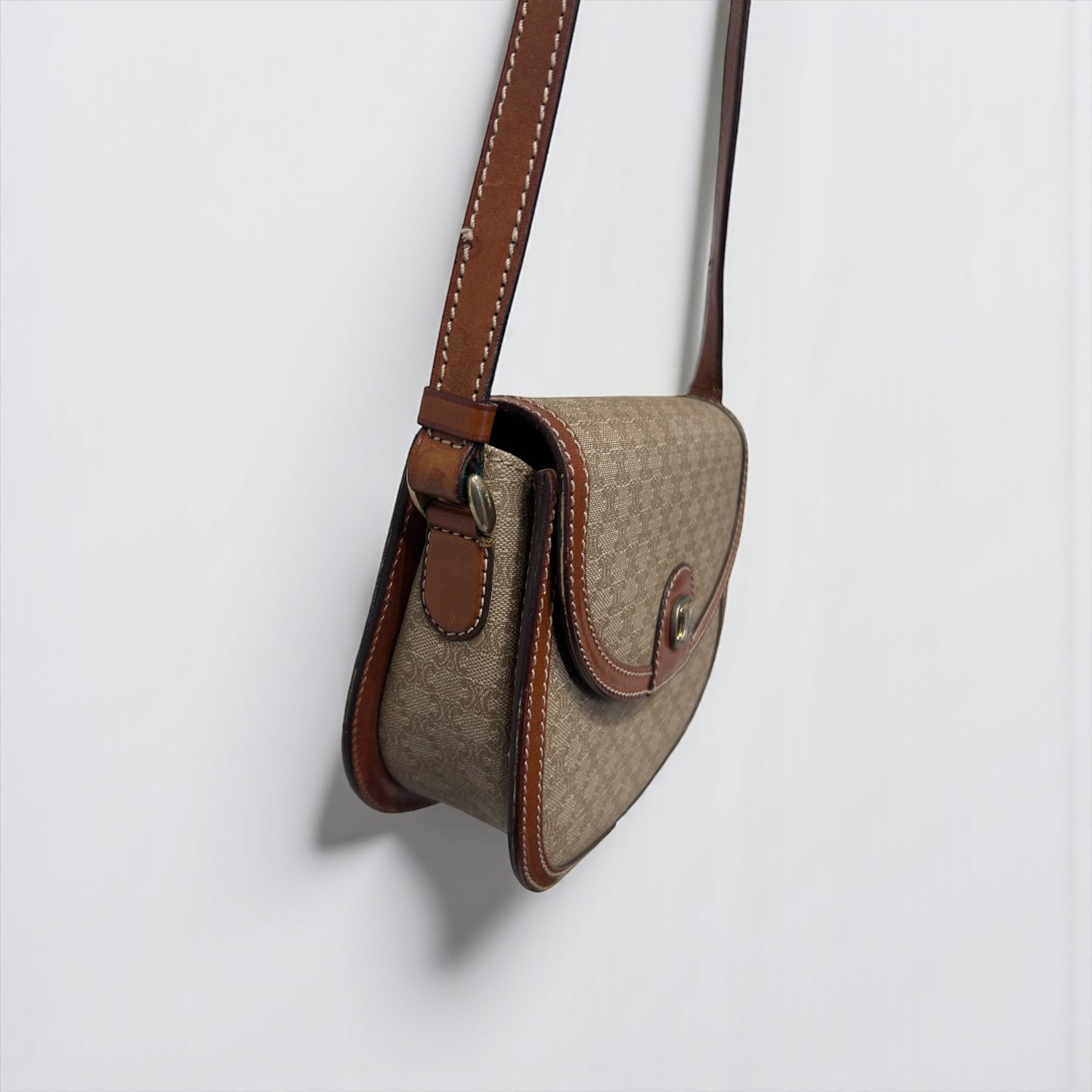 Vintage Celine Triomphe Monogram Canvas & Leather Bag