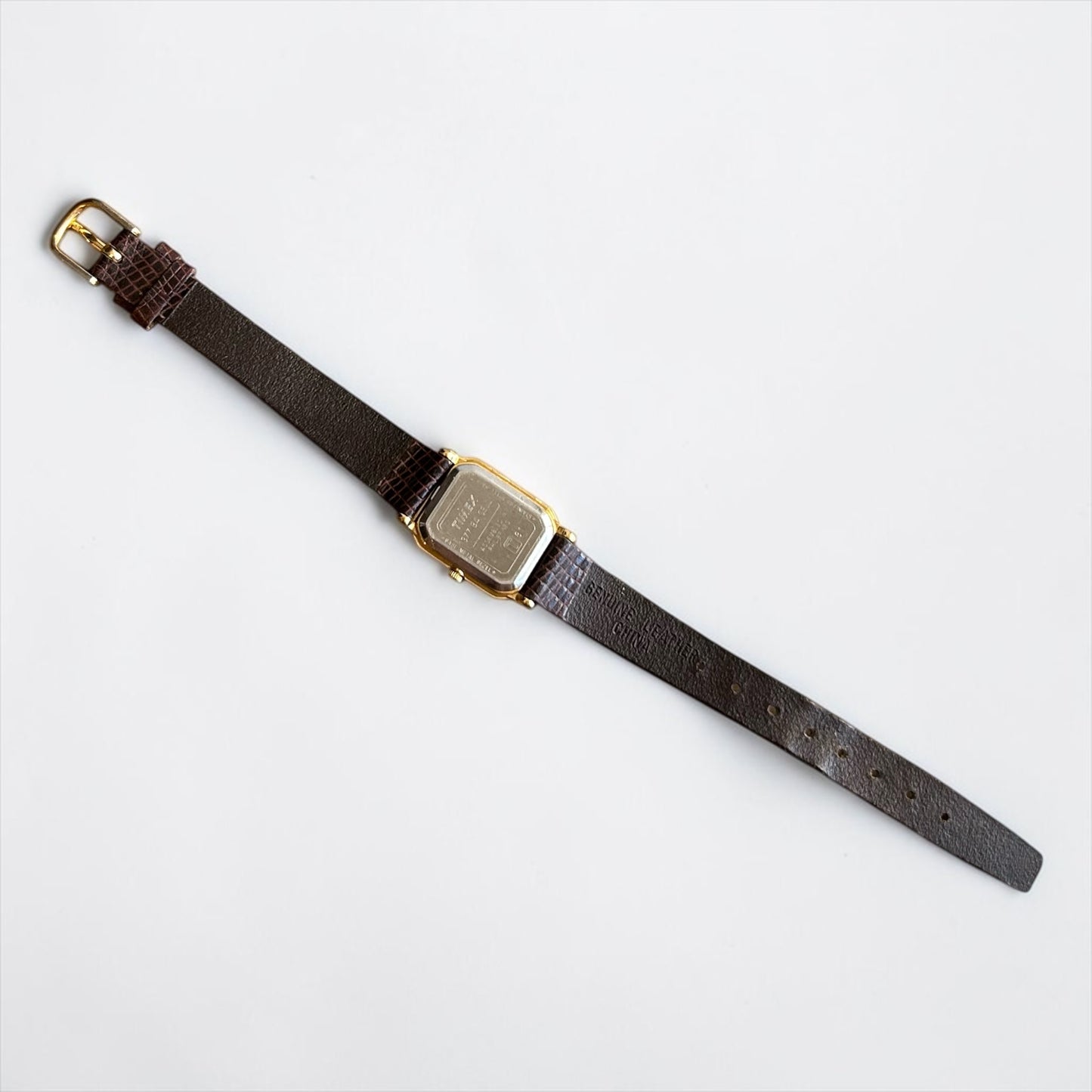Vintage Timex Gold-Plated Watch with Brown Leather Strap| 1990s