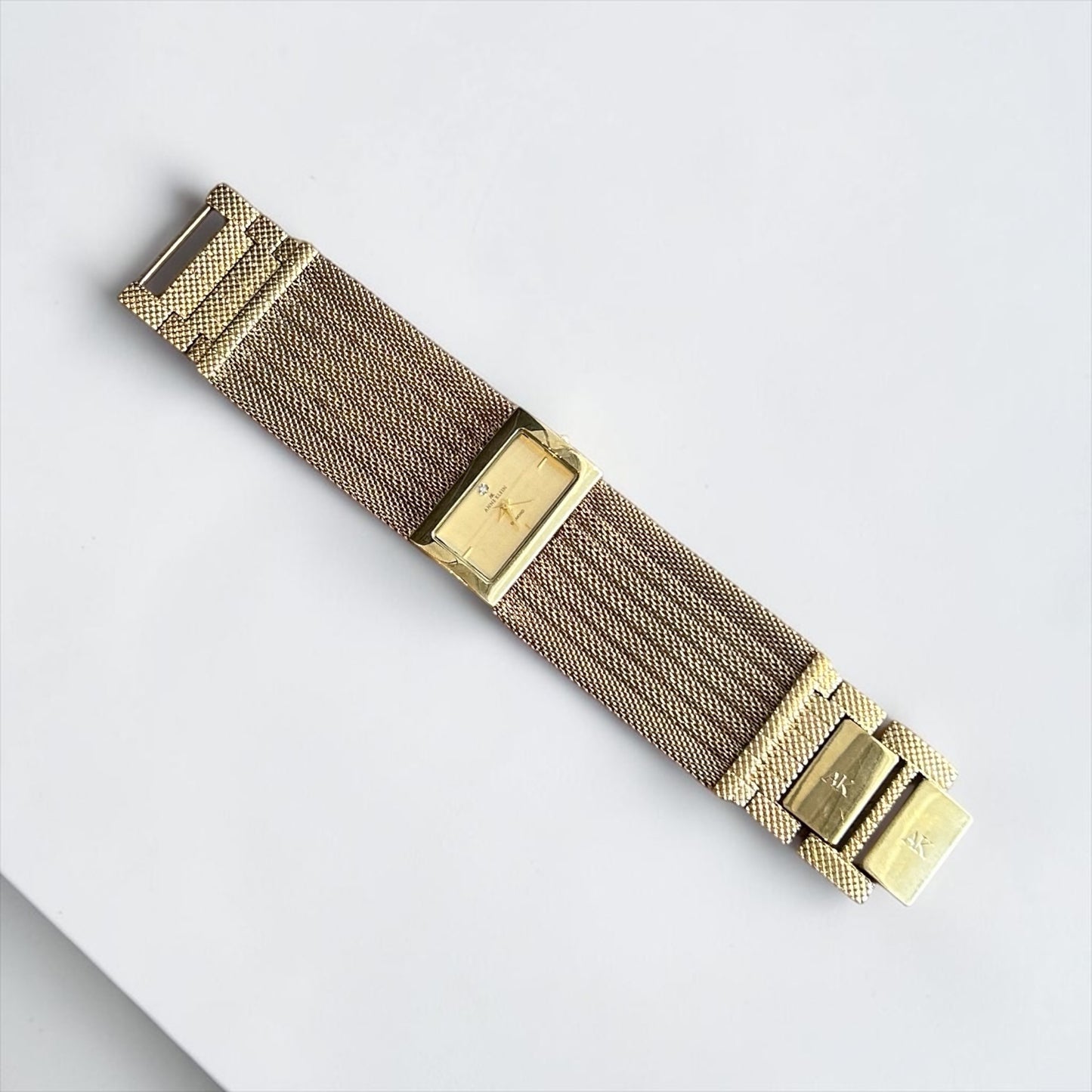 Anne Klein Gold Tone Mesh Bracelet Watch with Diamond | Late 1990s