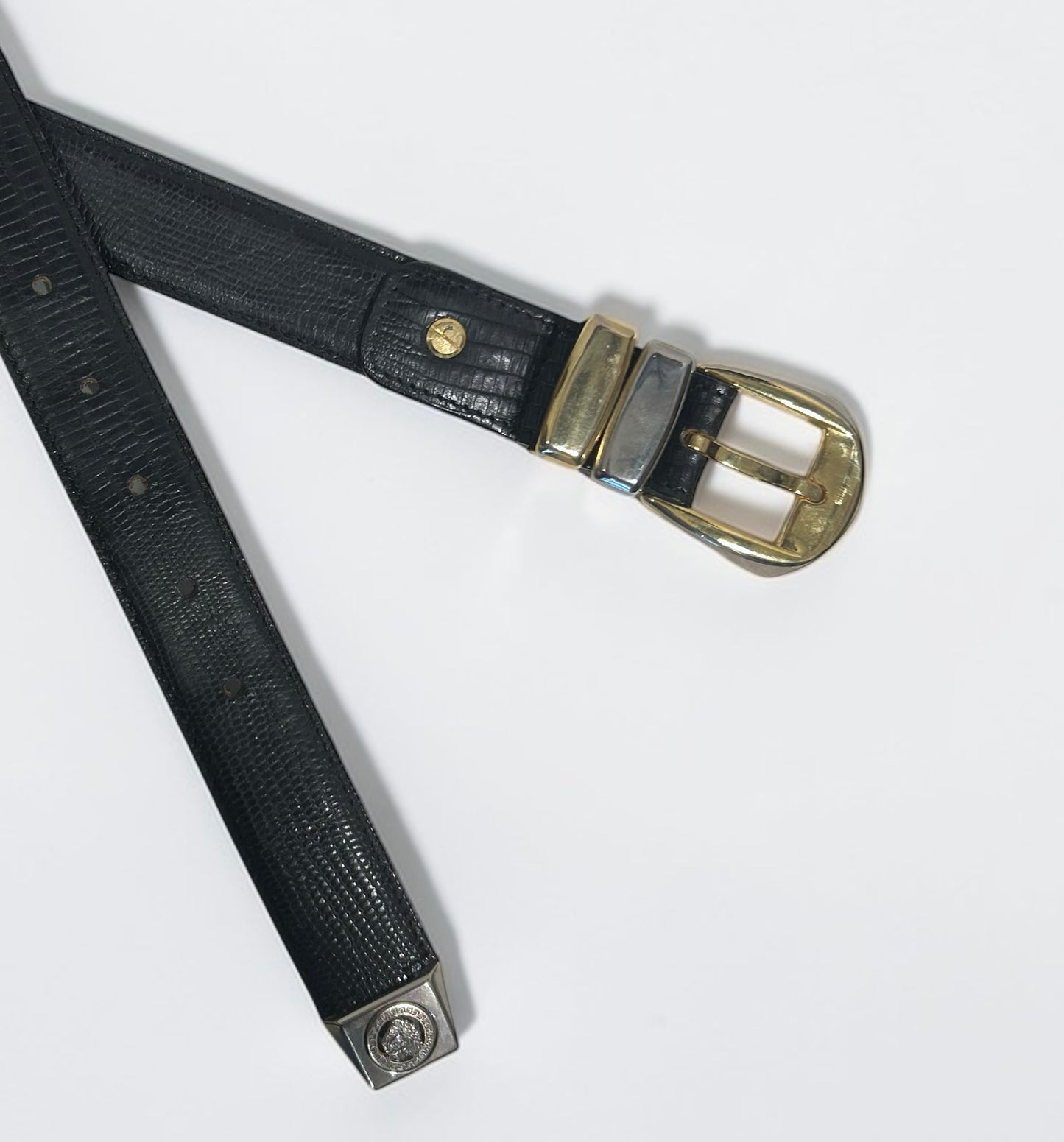 Vintage Gianni Versace Leather Belt with Two-Tone Hardware| circa late 1980s / early 1990s