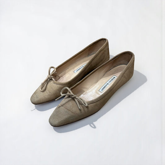 Vintage Manolo Blahnik Suede Pointed Ballet Flats