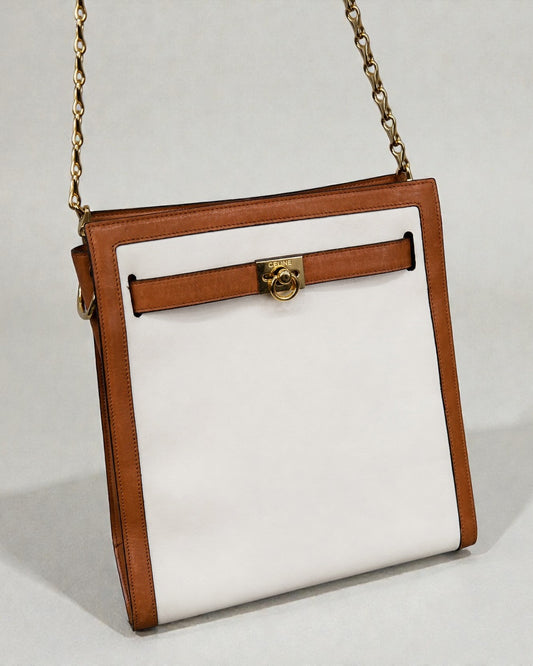 Vintage Celine Leather Shoulder Bag – White & Tan | Late 1990s