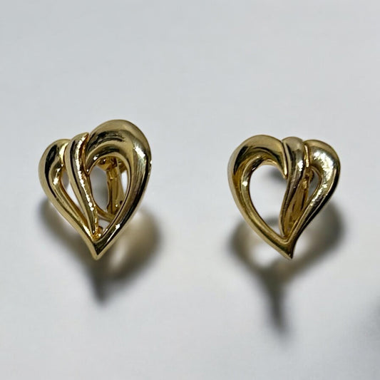 Vintage Gold Plated Heart Clip-On Earrings
