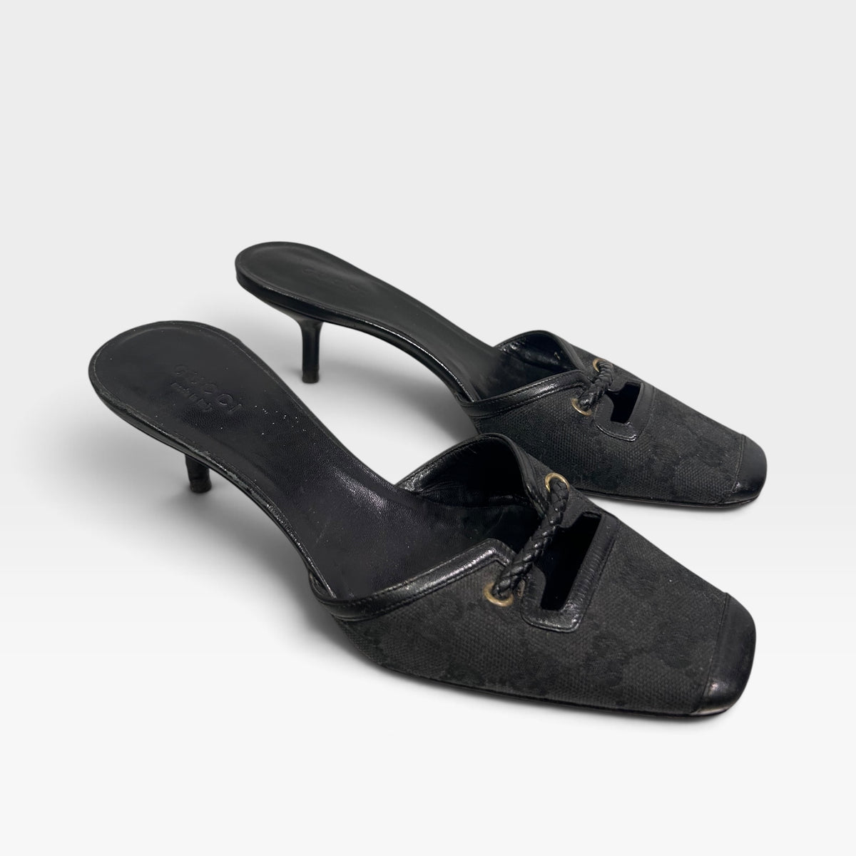 Vintage Gucci Black Kitten Heel Mules | Early 2000s, Tom Ford Era