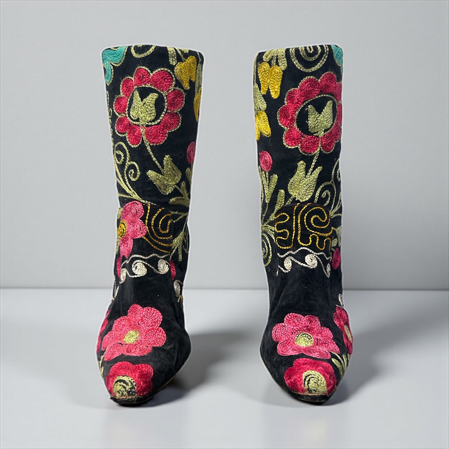 1990’S  Hand-Embroidered Suede Boots