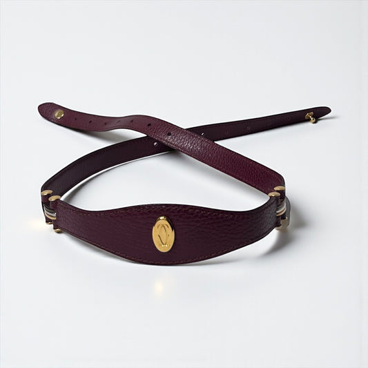 Vintage Cartier Burgundy Leather Belt with Gold-Tone Hardware HD