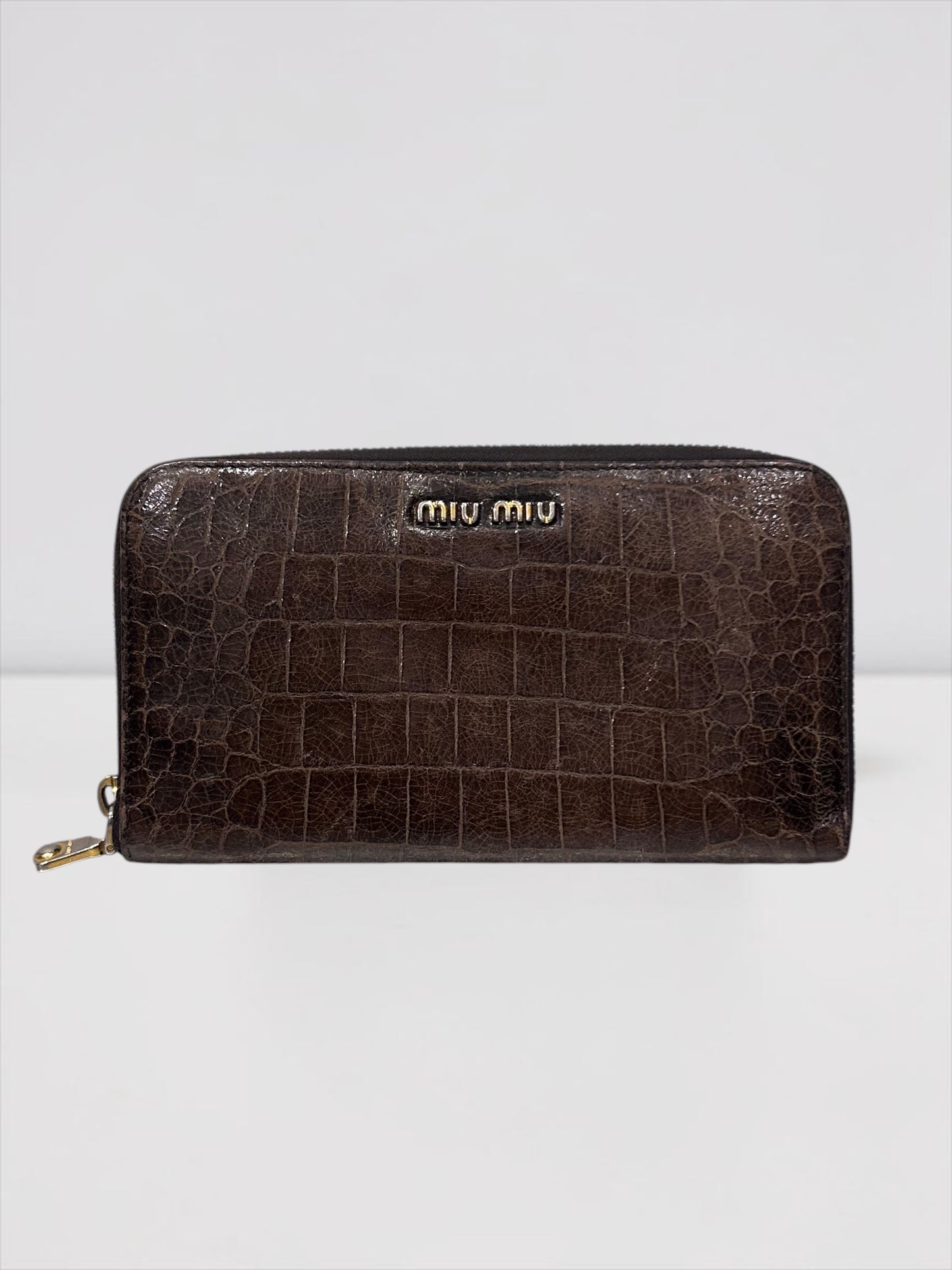Miu Miu Croc-Embossed Leather Zip Around Wallet |Early 2000s