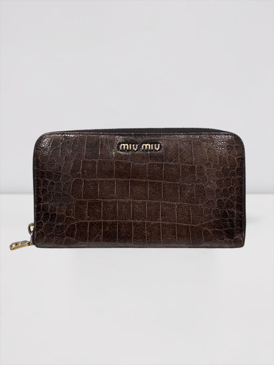 Miu Miu Croc-Embossed Leather Zip Around Wallet |Early 2000s