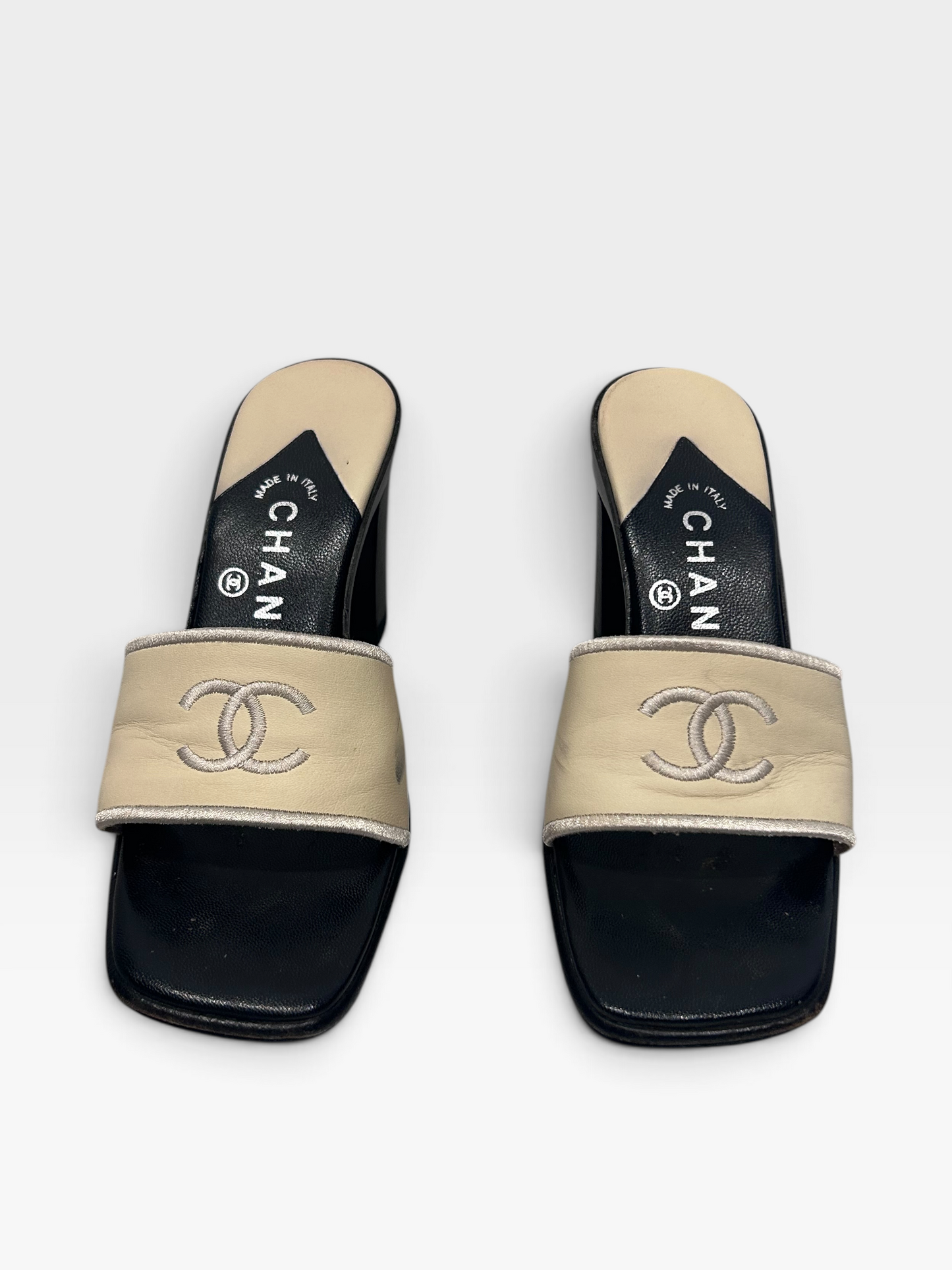 Vintage Chanel Leather Mule Heels | Early 2000s