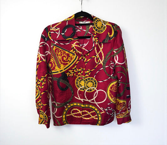 Vintage Silk Blouse with Nautical Baroque Print