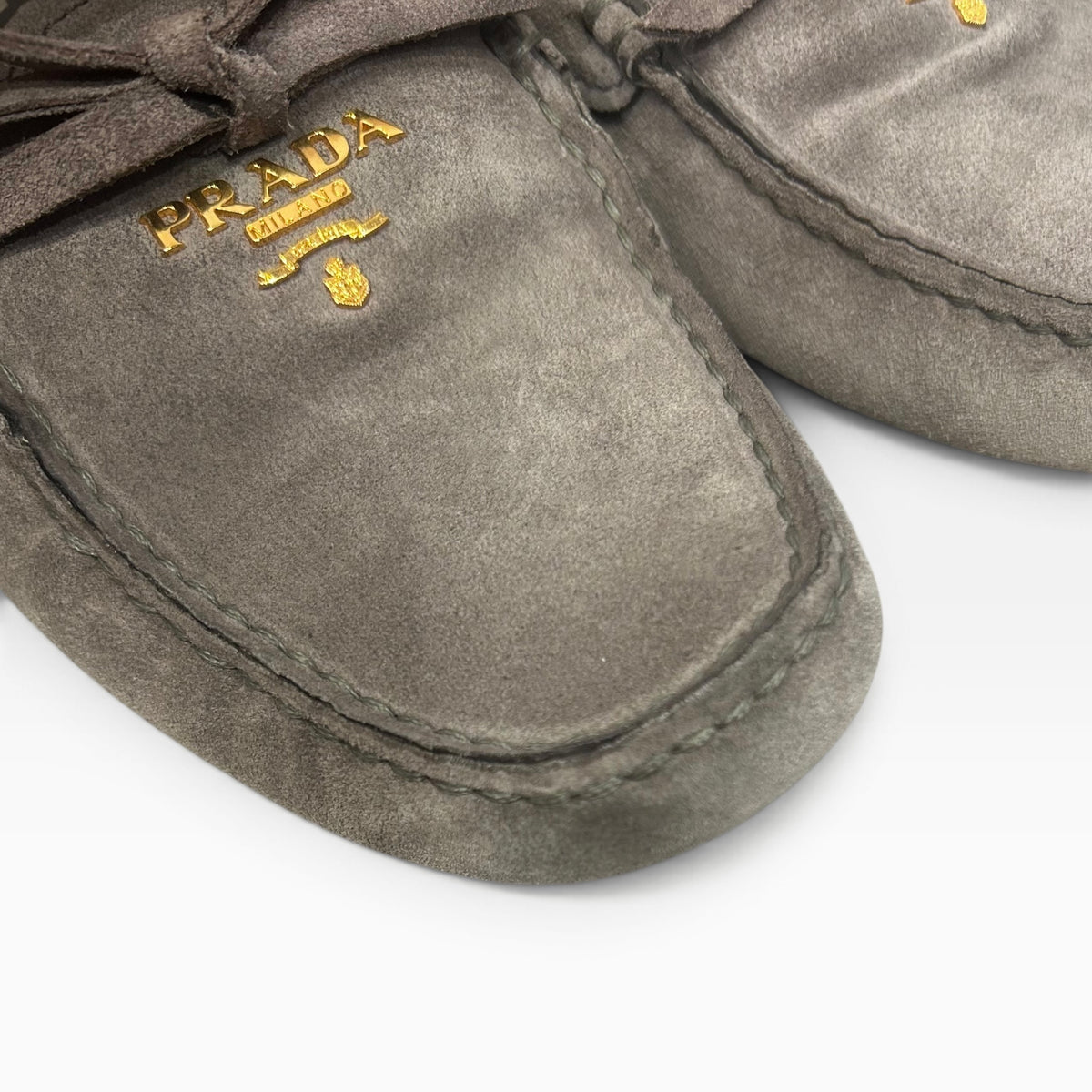 Vintage Prada Grey Suede Bow Loafers | Early 2000s
