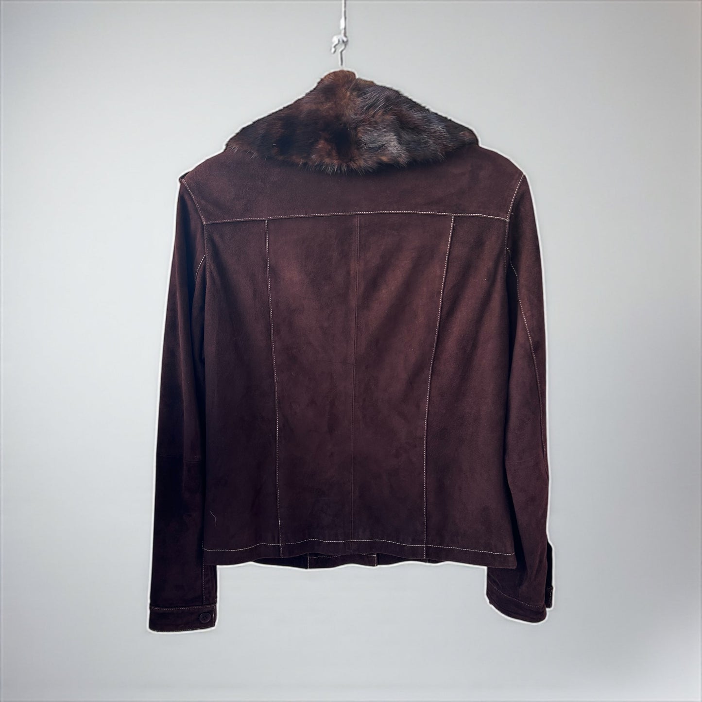 Vintage Brown Suede Jacket with Removable Real Fur Collar