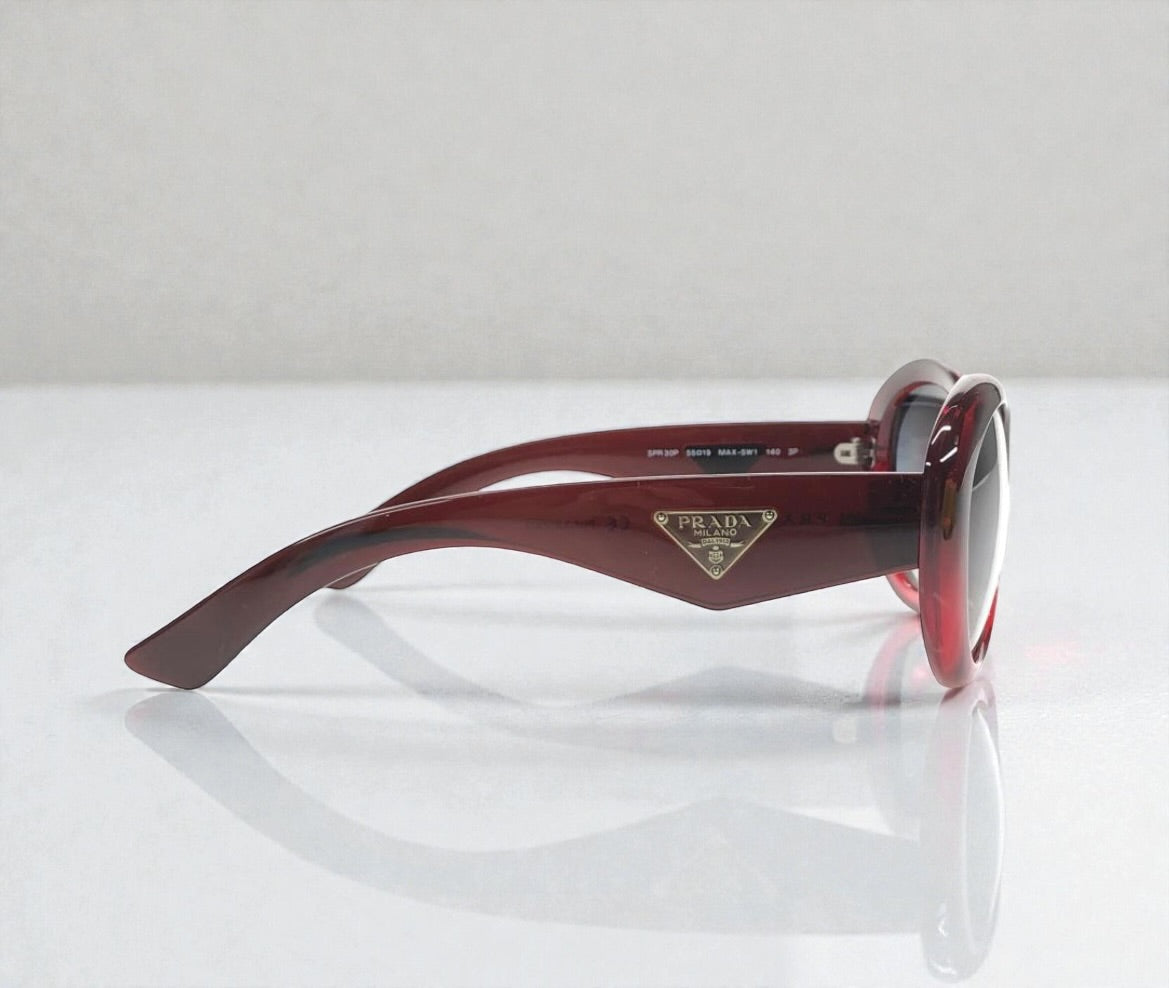 Prada Archive SPR 30P Burgundy Oval Sunglasses |Early 2000s