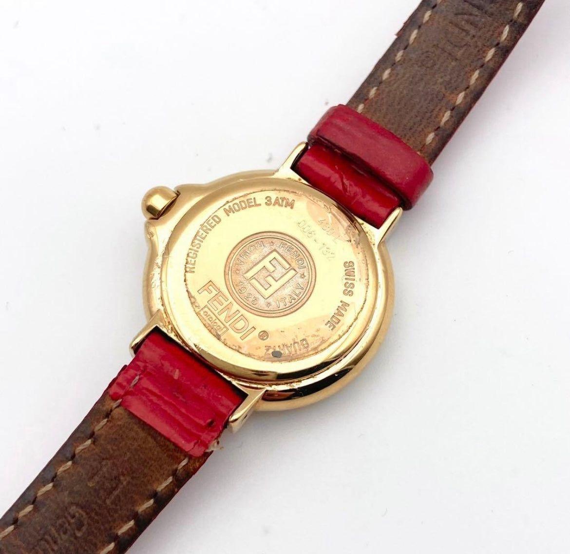 Vintage Fendi 1925 Swiss Made Watch – Gold Plated Case with Red Leather Strap |1990’s