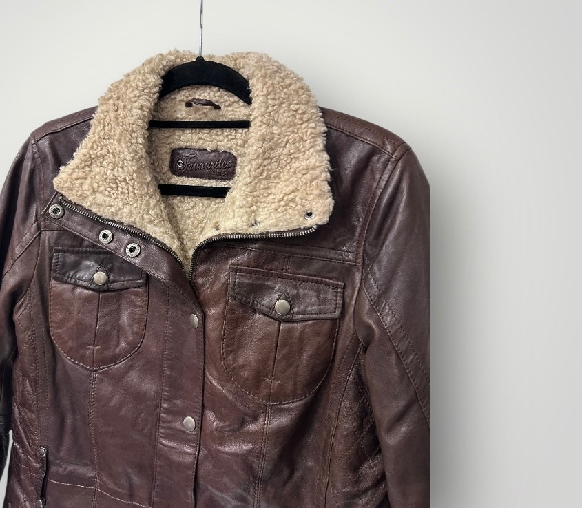 Fiorentino’s Brown Leather Jacket with Shearling Lining