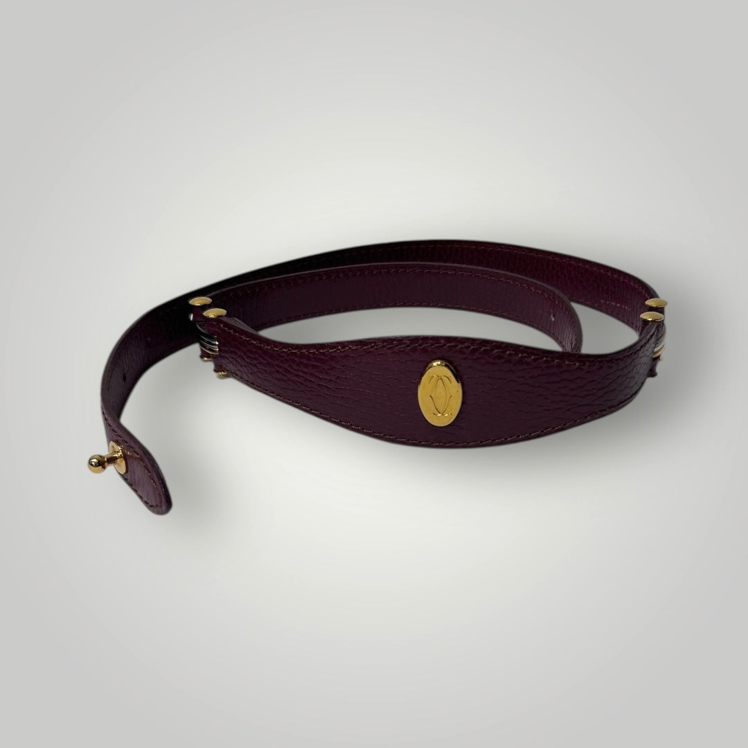 Vintage Cartier Burgundy Leather Belt with Gold-Tone Hardware HD