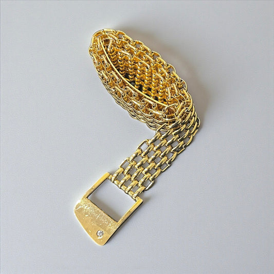 Vintage Gold-Plated Chain Link Belt with Crystal Buckle Detail