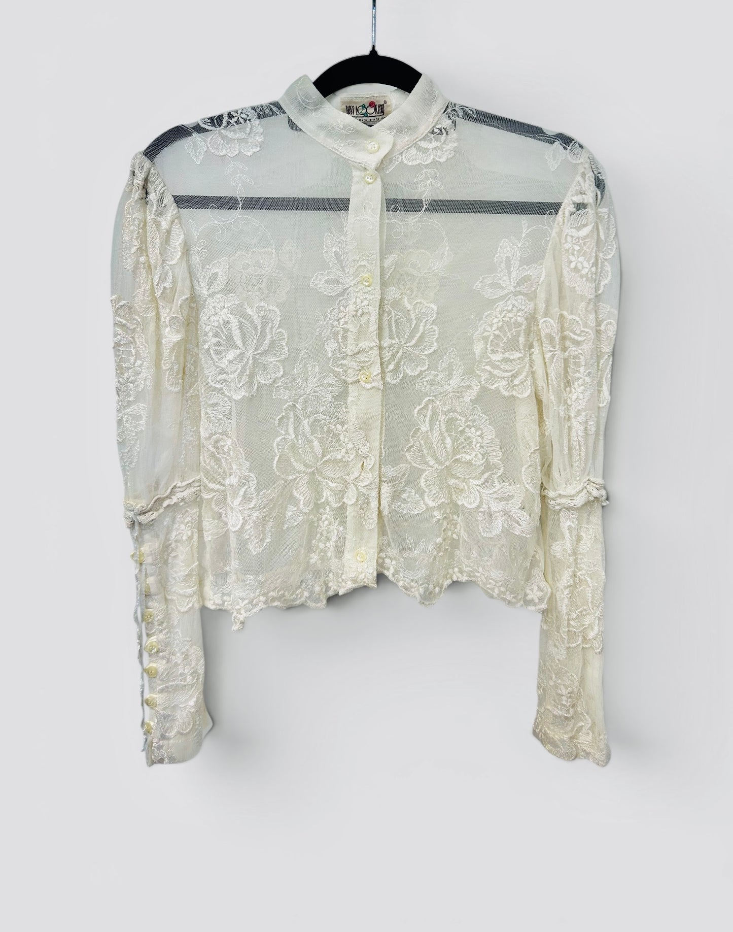 Vintage Romantic Sheer Lace Blouse in Ivory Mesh Embroidery| Early 2000s