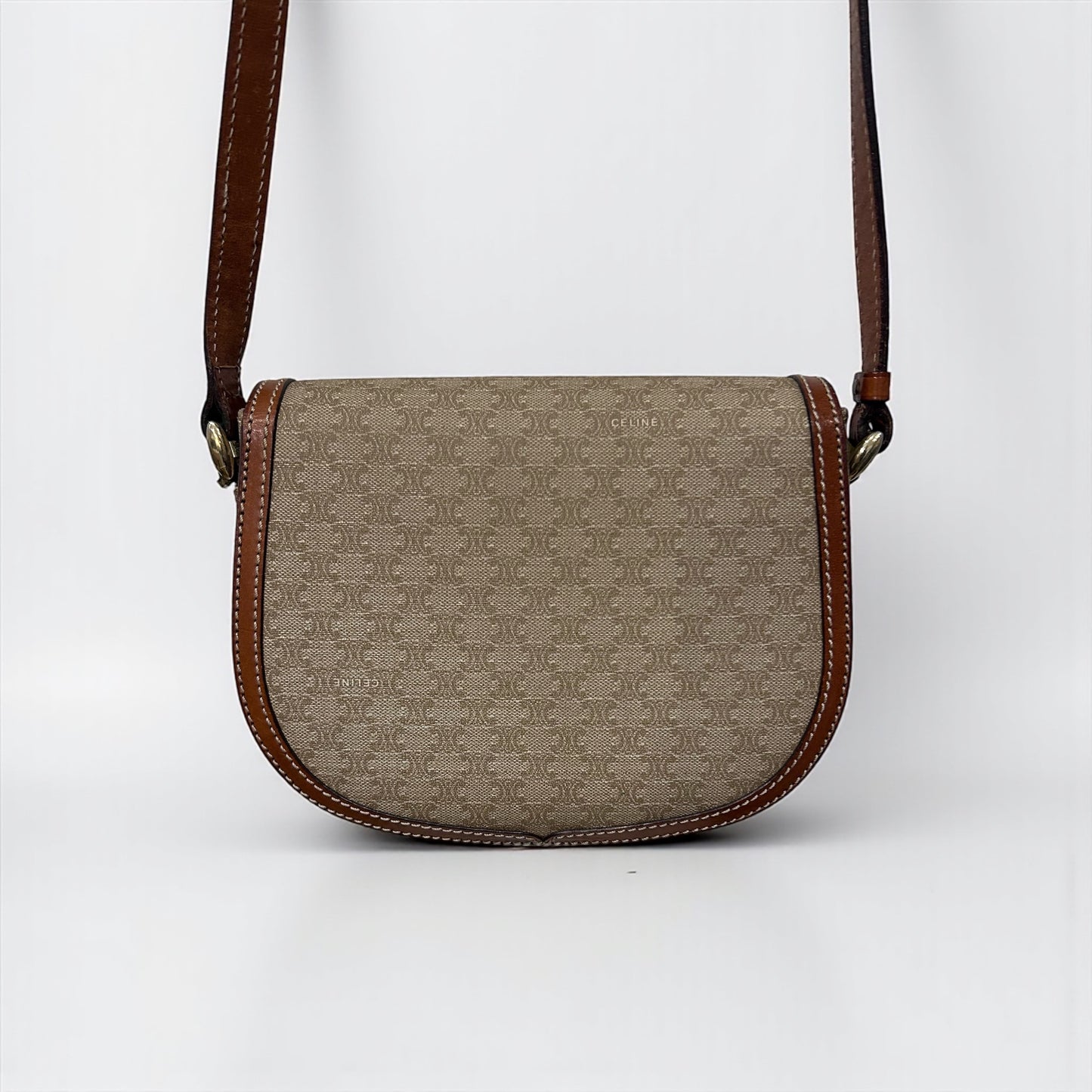 Vintage Celine Triomphe Monogram Canvas & Leather Bag