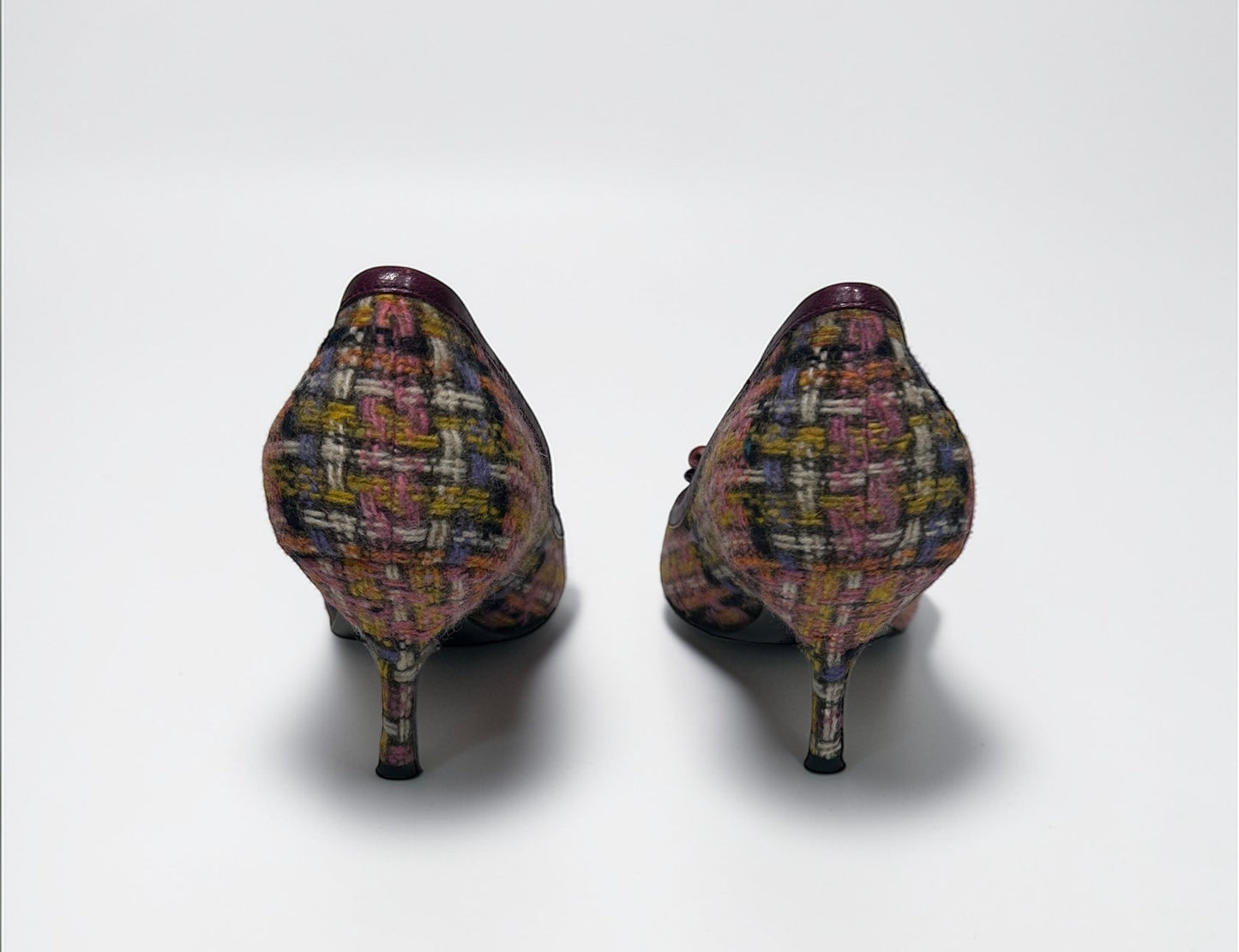 Vintage Miu Miu Tweed Kitten Heel Pumps with Floral Appliqué |Early 2000s