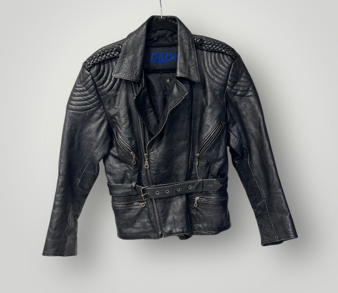 80’s Black Leather Biker Jacket by ZULFI