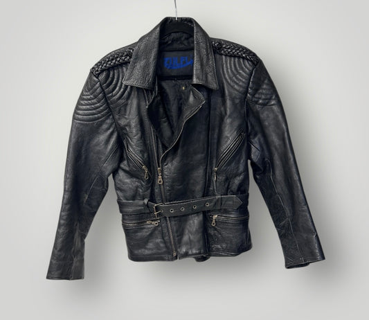 80’s Black Leather Biker Jacket by ZULFI