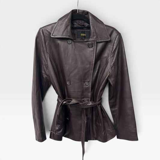 Vintage Brown Leather Belted Jacket | Early 2000s