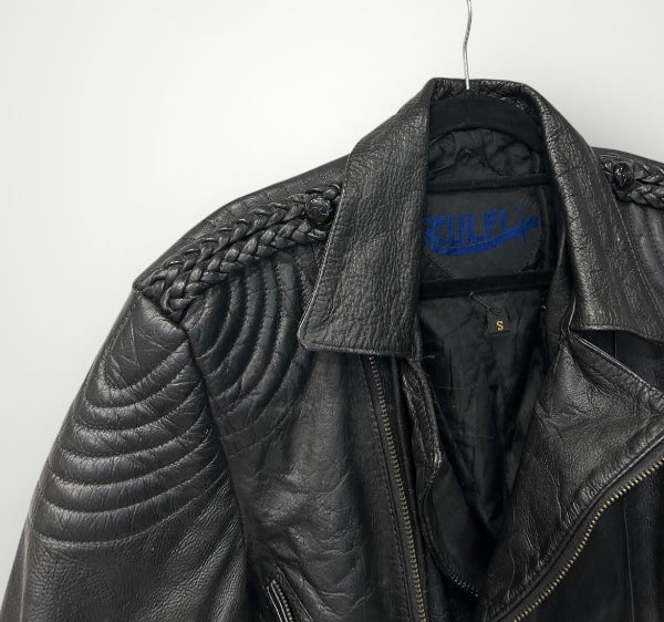 80’s Black Leather Biker Jacket by ZULFI