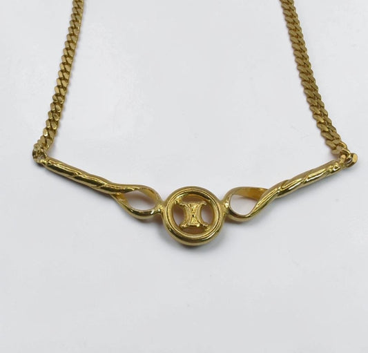 Vintage Céline Gold Plated Chain Necklace with Logo Detail|1990s