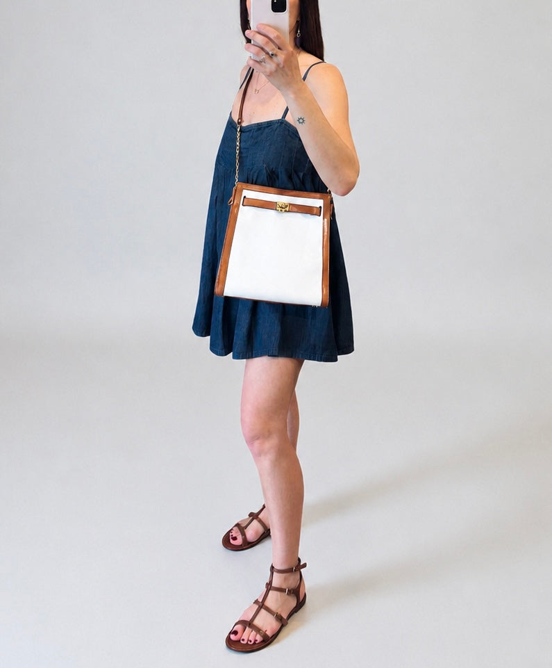 Vintage Celine Leather Shoulder Bag – White & Tan | Late 1990s
