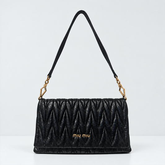 Miu Miu Black Matelassé Leather Shoulder Bag | 2000s