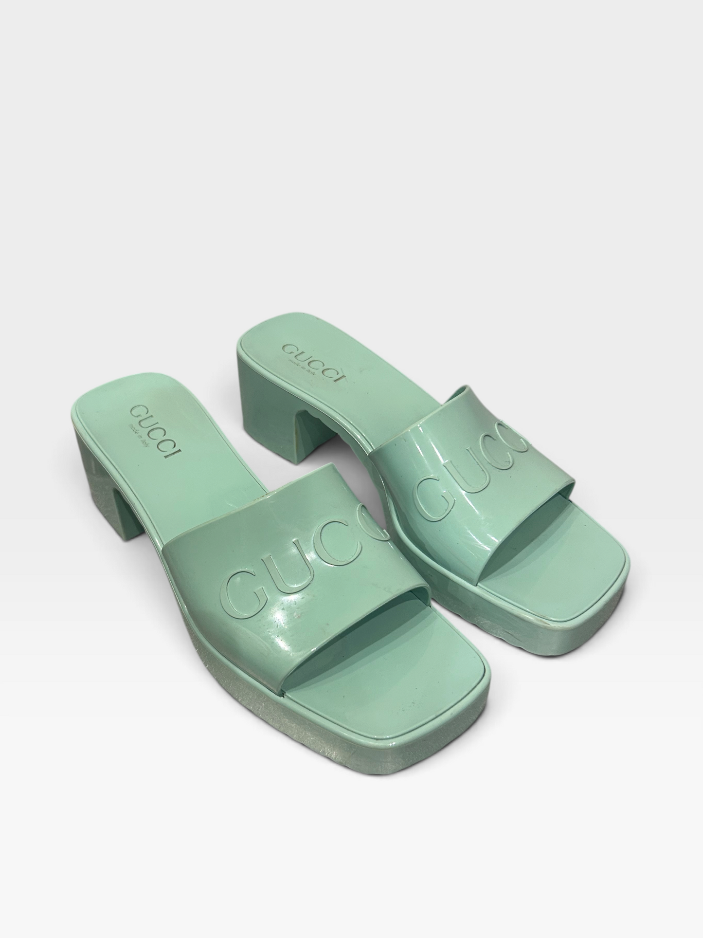 Gucci Mint Green Rubber Platform Slides| Pre-Fall 2020