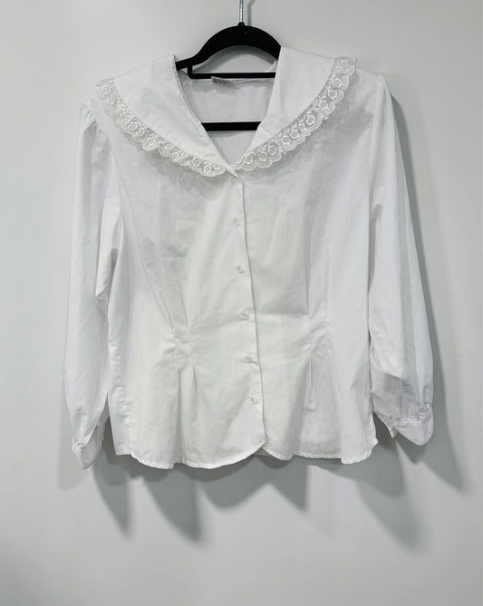 Vintage White Lace Collar Blouse| 1980s