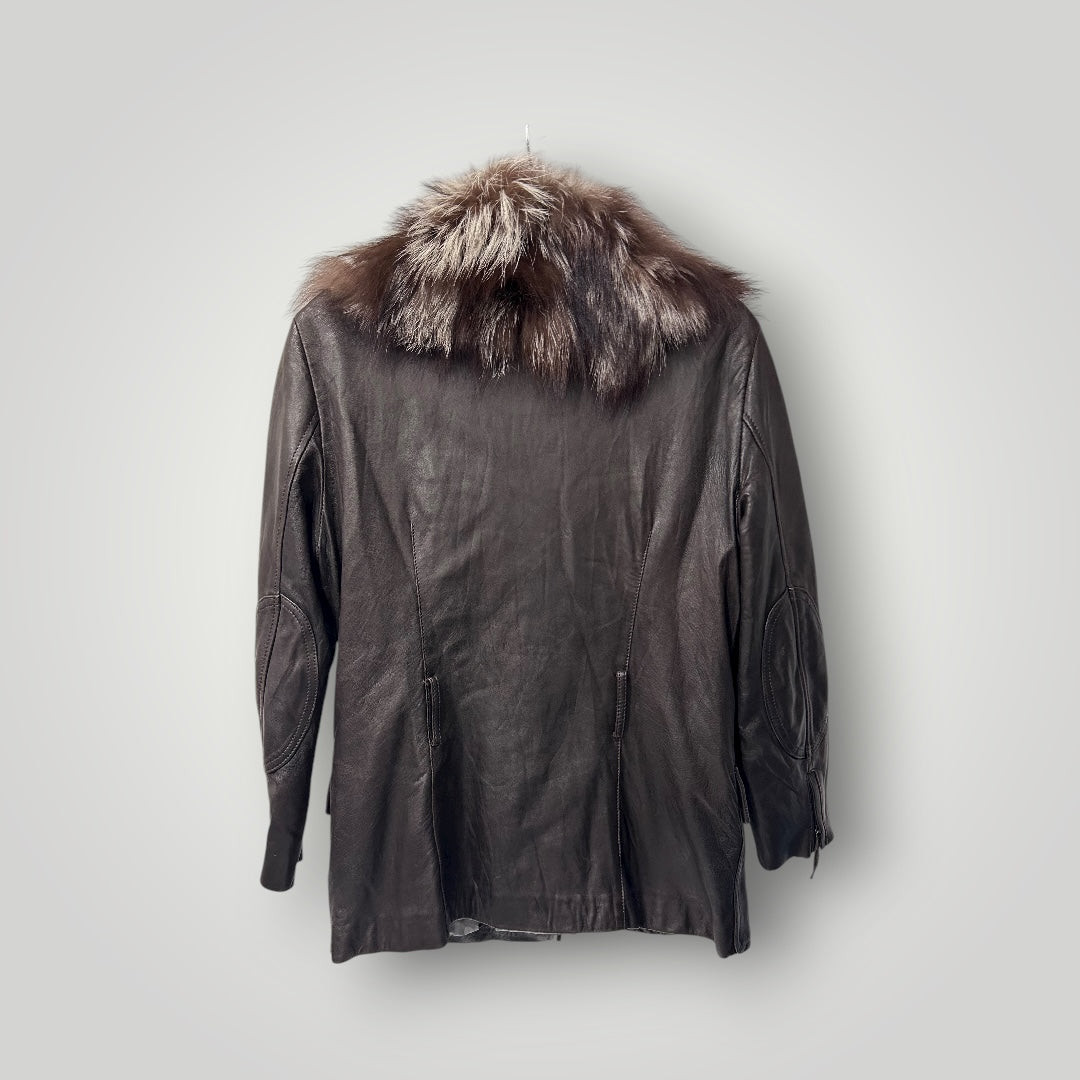 Vintage GAS Leather Jacket with Detachable Fur Collar