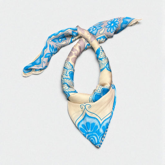 Vintage  Givenchy Silk Floral Scarf in Blue & Beige