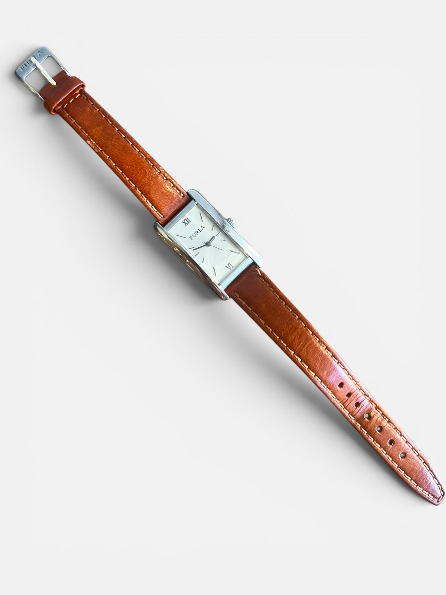 Vintage Furla Rectangular Leather Strap Watch|1990s