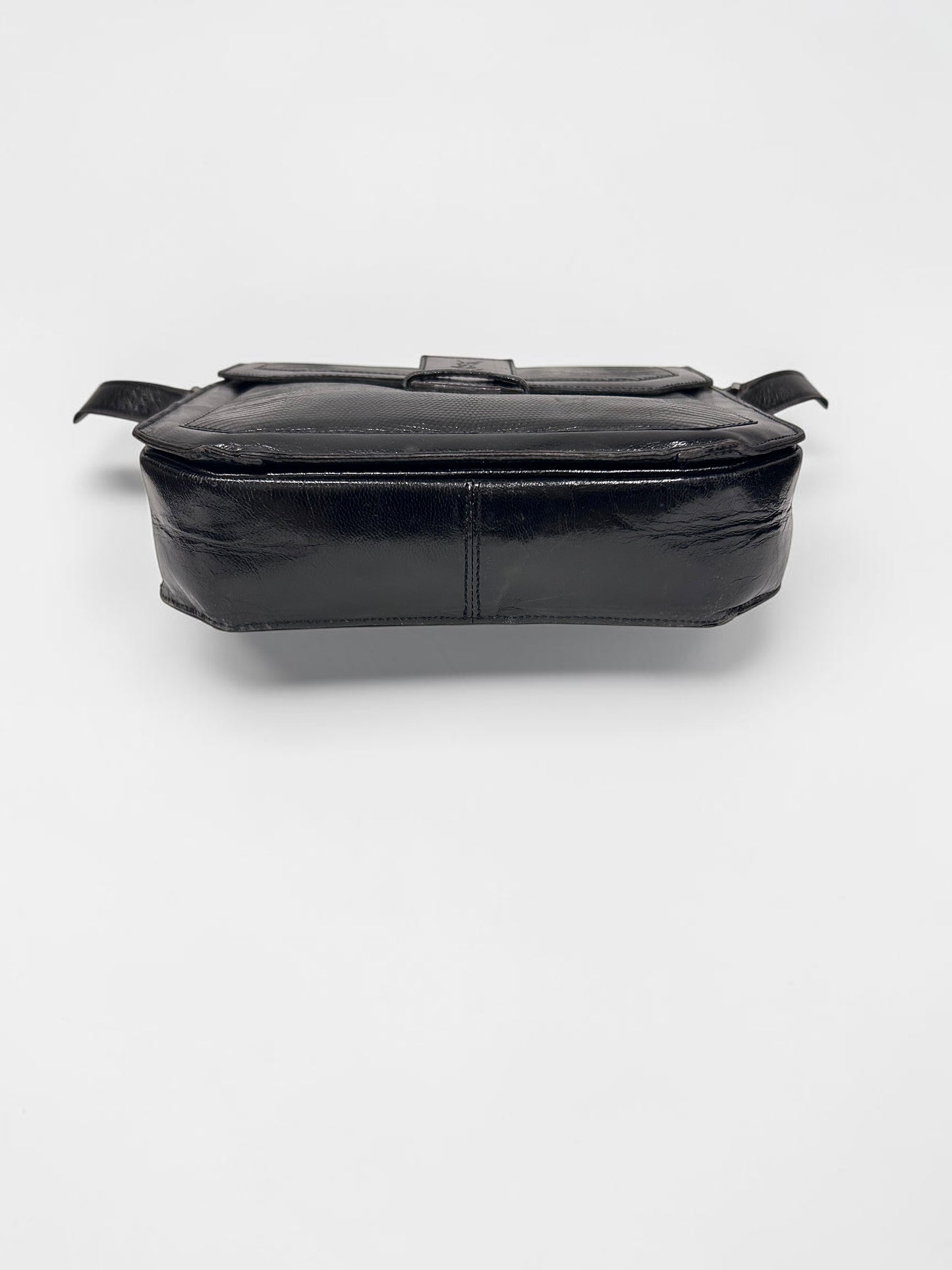 Vintage Yves Saint Laurent Black Embossed Leather Shoulder Bag| Early 1990s