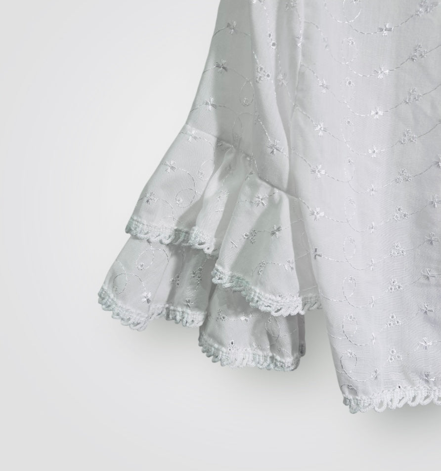 Vintage 100% Cotton White Eyelet Tie-Front Boho Blouse